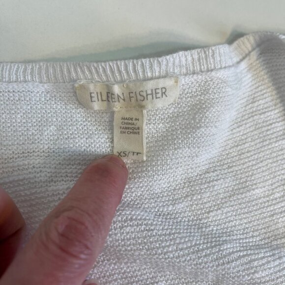 Eileen Fisher Womens Linen Open Knit V Neck Sweater Size XS Short Sleeve White - Picture 5 of 8